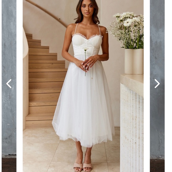 Hello Molly Wandering in the Light White Tulle Corset Sweetheart Midi Dress - Picture 4 of 15